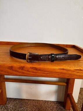 Vintage Brown Embossed Leather Belt with Brass Buckle